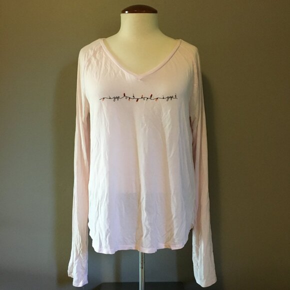 Gapbody Tops - GAP Body Pastel Pink Christmas Lights Graphic Long Sleeve V-Neck Top Small